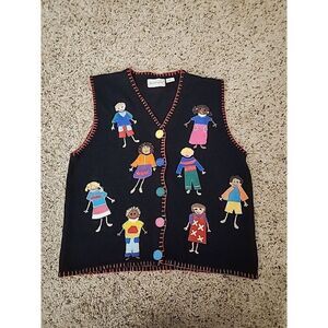 Vintage BellePointe Be Kind Diverse Sweater Vest Colorful Fun Funky Size Medium